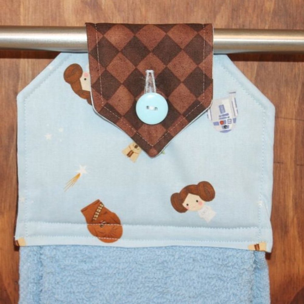 STAR WARS HAND TOWEL BLUE & BROWN HANDMADE HANGING KITCHEN BLUE TERRYCLOTH TOWEL